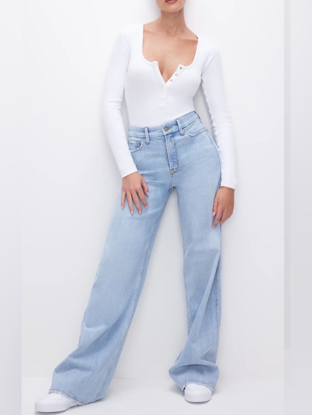 Good American good skate Light Blue high rise Wide Leg Jeans Sz 8